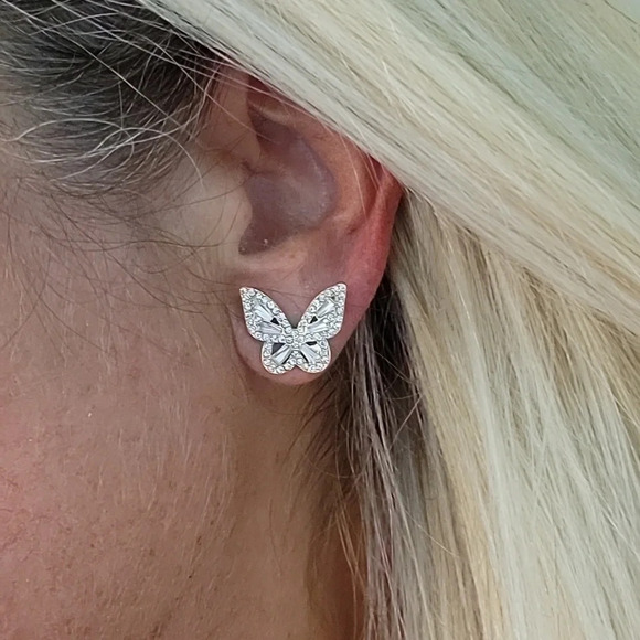 CRYSTAL SHIMMER BUTTERFLY EARRINGS, Choice of Color - Picture 1 of 10